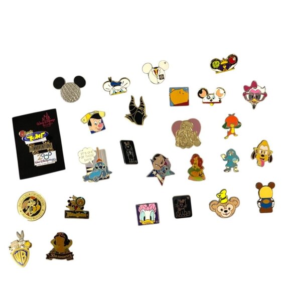 Disney & Warner Bros Collectible Enamel Pin Lot - 26 Pieces Assorted Designs - Picture 1 of 6